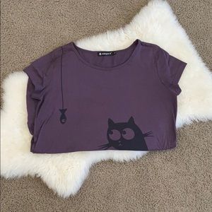 Allegra K Shortsleeved Tunic with Cat Print